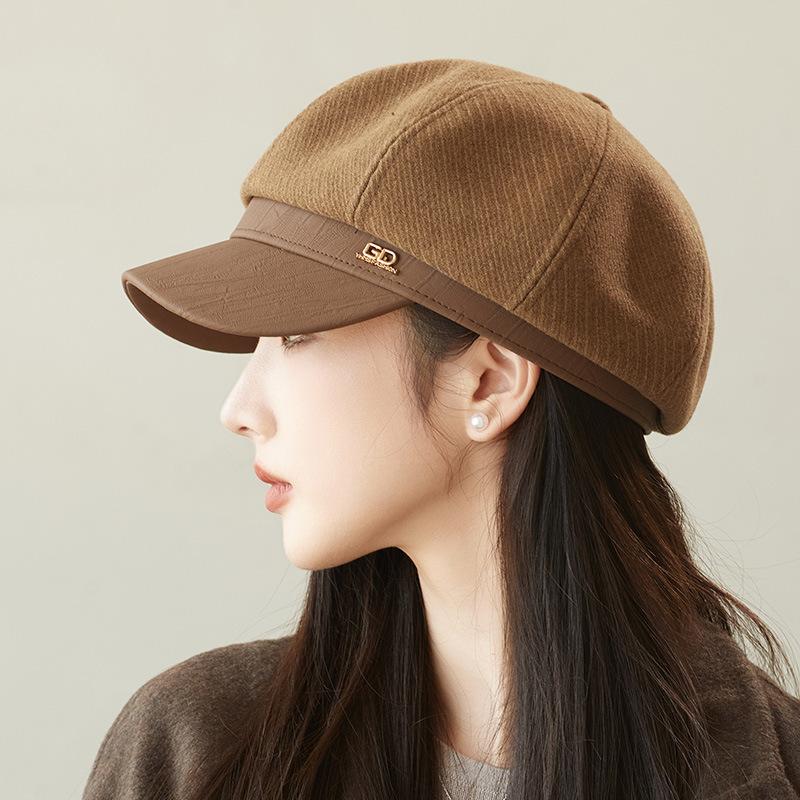 Classic Belt Decor Wool Beret Hats Elegant Octagonal Newsboy Hat Painter Cap Vintage Solid Color Berets for Women Autumn & Winter