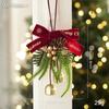 Velvet Bow Bell Ornament with Pine Cone for Christmas Tree Decoration
