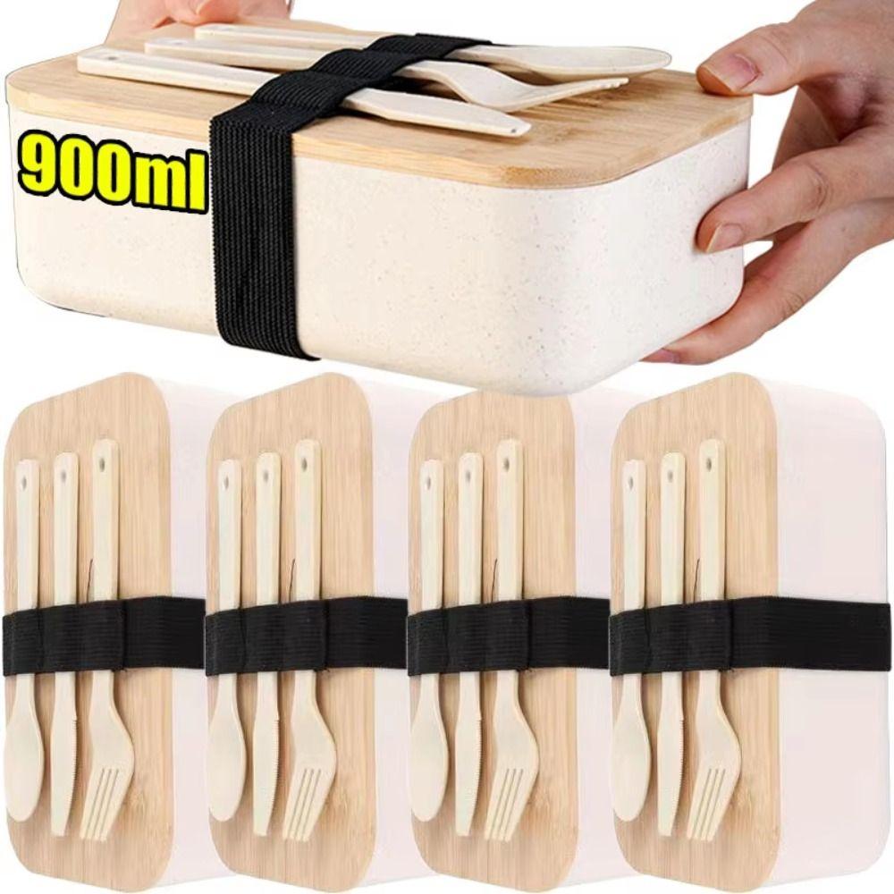 Creative Leak Proof Bento Box Heat-Resistant Bamboo Lid Lunch Box Heatable Outdoor Picnic Boxes Office School