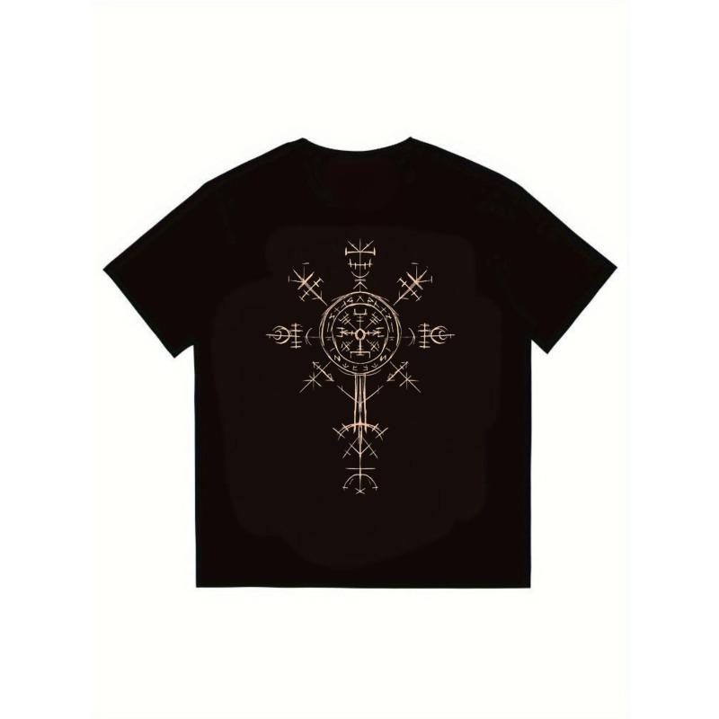 

Men s Black T-Shirt with Mystical Symbol Print for Casual Streetwear Style S