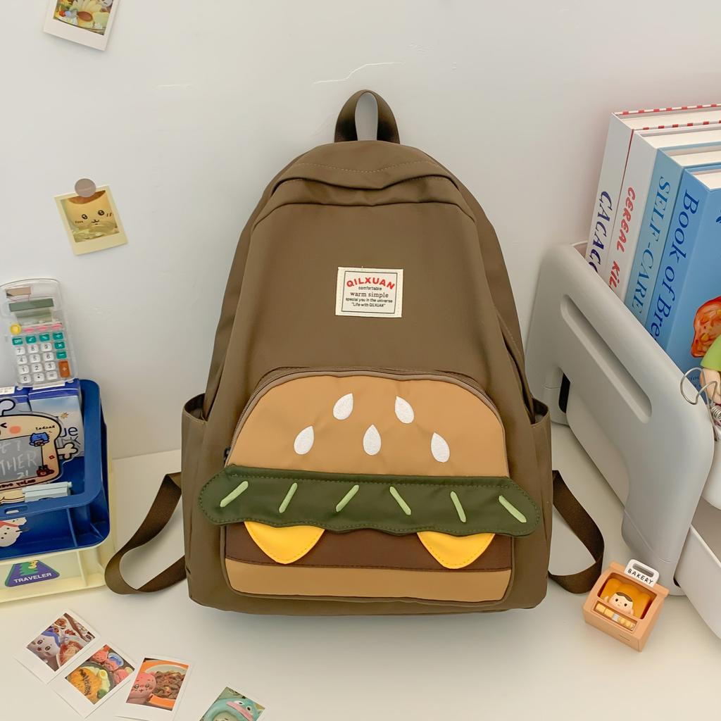 Schoolbag Schoolbag Women's Burger Niche Design Cute Personalized Backpack Large Capacity High Value Multi-compartment Versatile Backpack