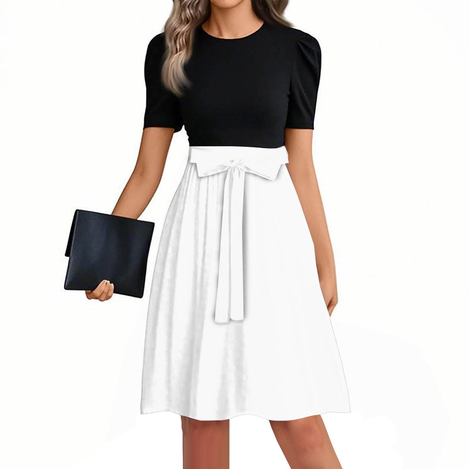 

Женское модное повседневное платье с короткими рукавами и круглым вырезом в стиле пэчворк XL