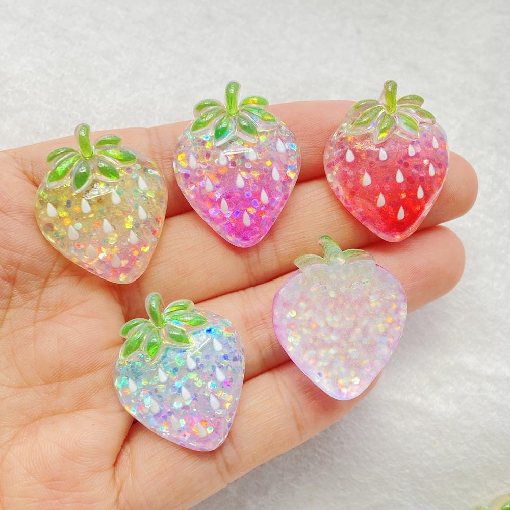 10pcs Glitter Colorful Resin Fruit Strawberry Flat back Stone Figurines Scrapbook DIY Jewelry Decor Crafts