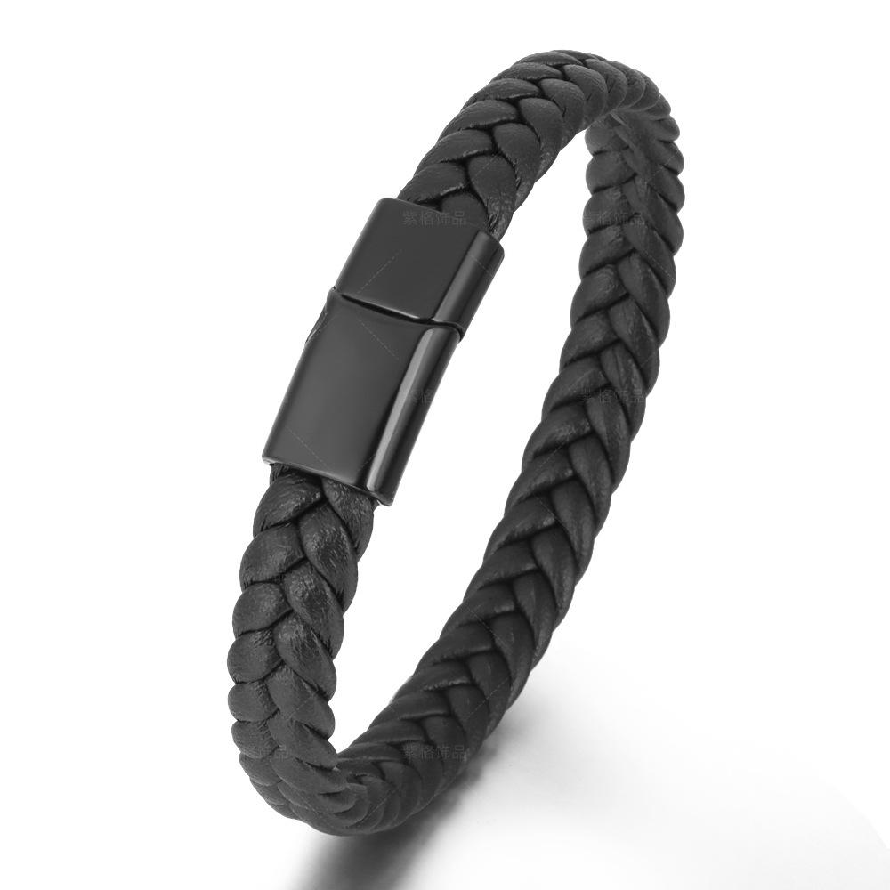 Handwoven Leather Bracelet for Men Vintage Cowhide Braided Rope Wristband with Alloy Pendant