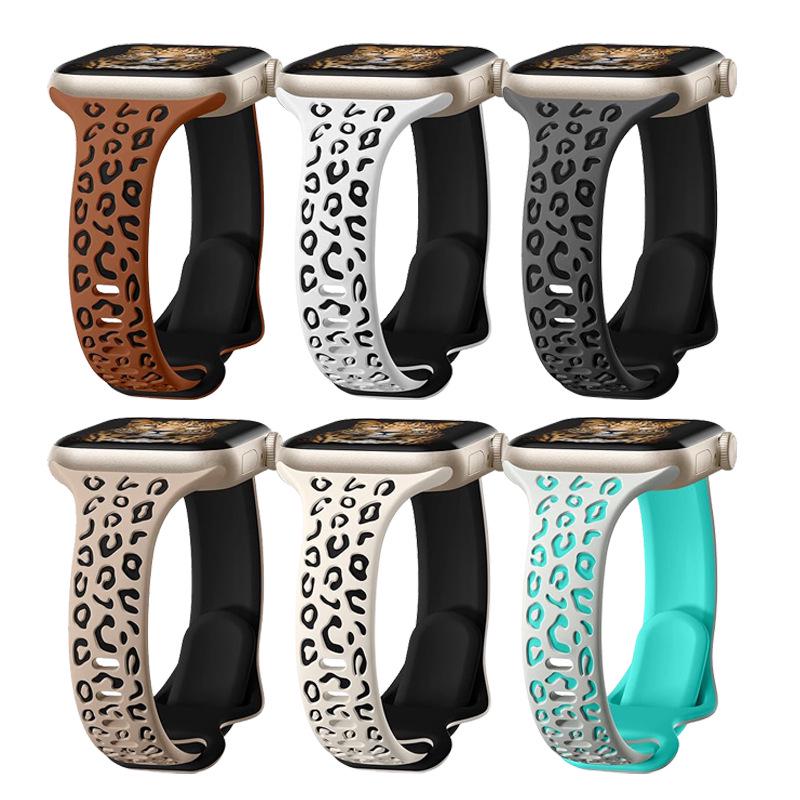 Dual-Color Leopard Print Silicone Strap for Apple Watch (Compatible with Series 1-9)