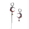 Androgynous Asymmetrical Red Crescent Tassel Earrings - High-End Sweet Cool Style Jewelry