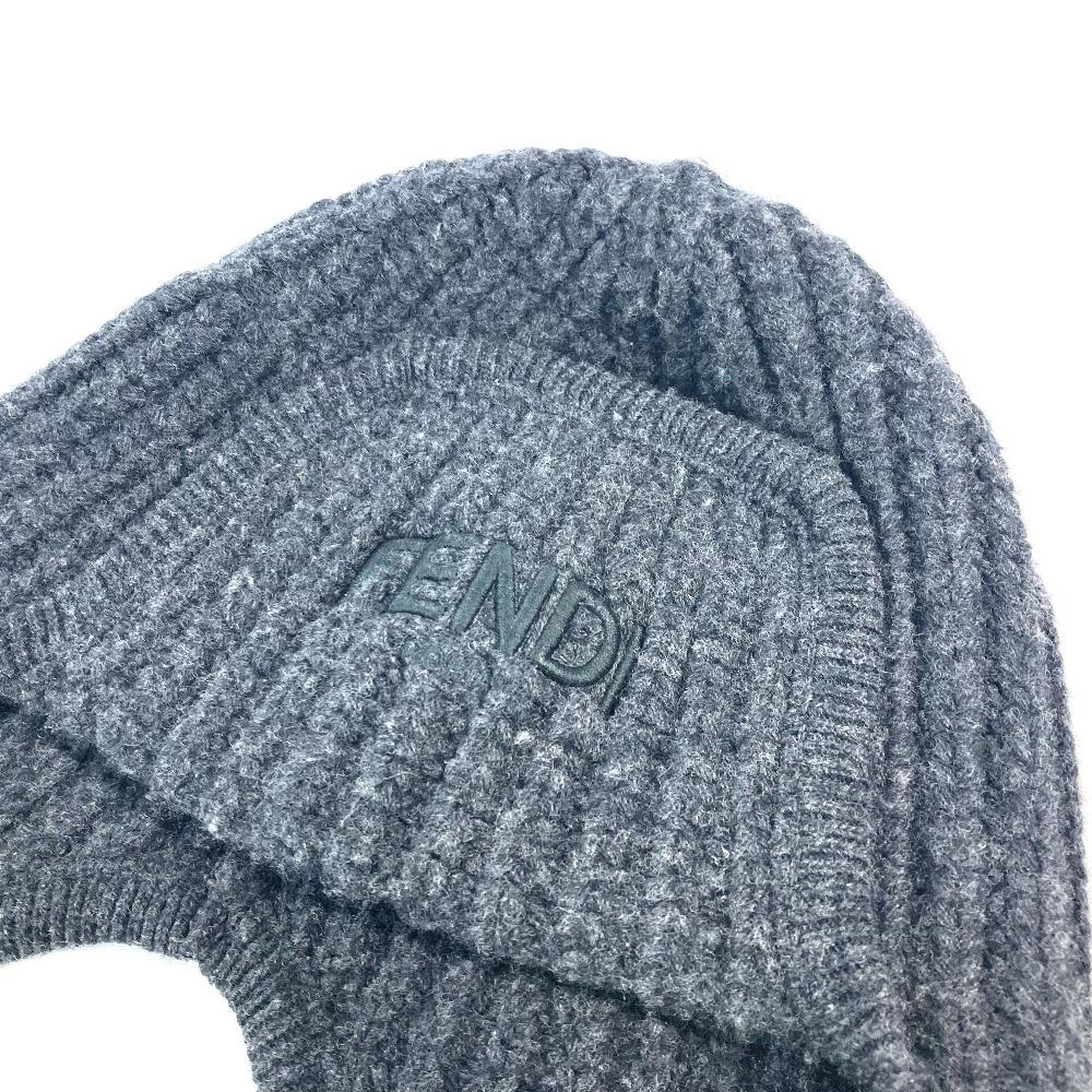 FENDI FXQ960 Flight logo beanie hat knit hat knit cap Knit hat wool gray