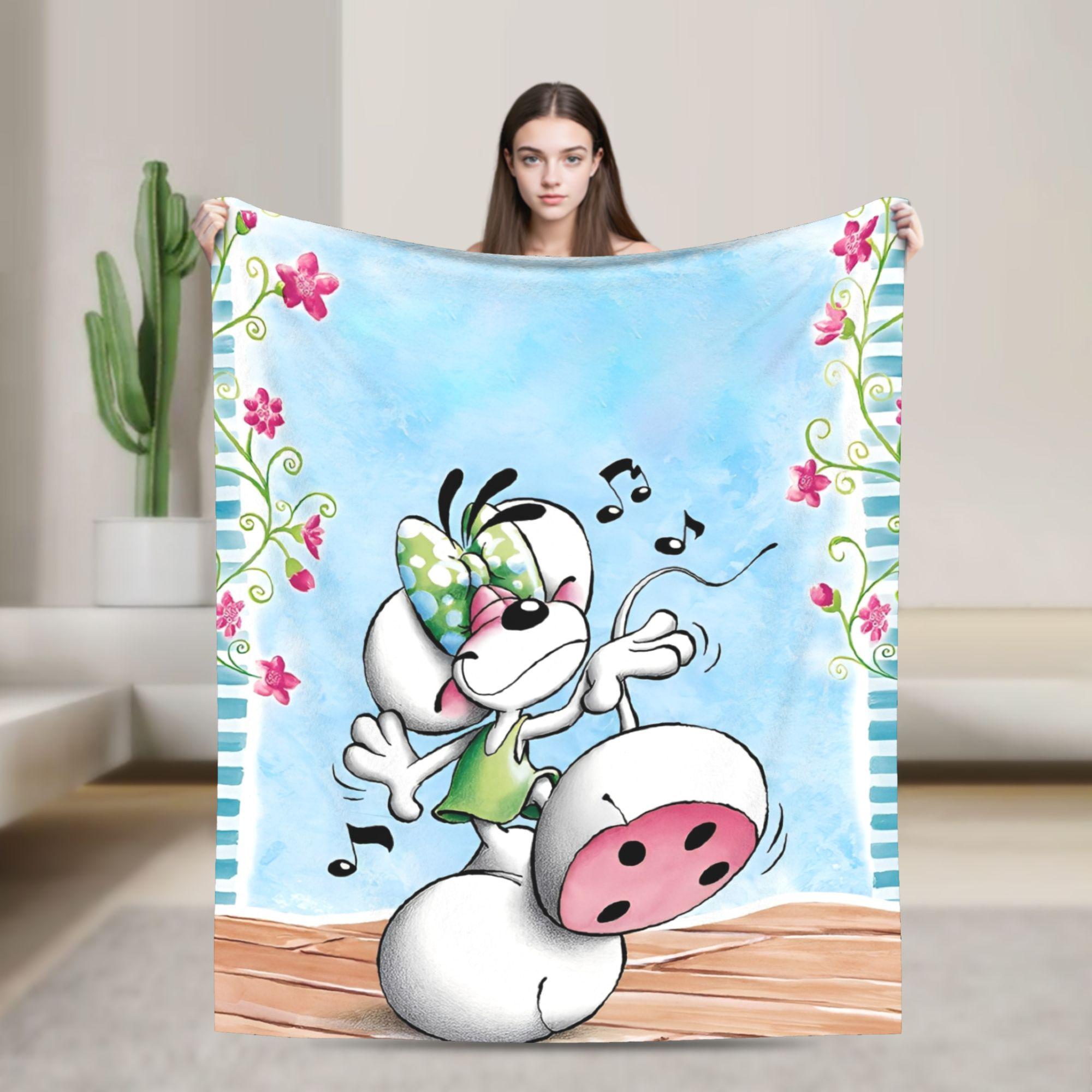 Lustige Cartoon D-Diddls Strickdecken Korallenfleece Plüsch Diddl Warme Überwurfdecken für Schlafzimmer Sofa Bett Teppich 75x90cm