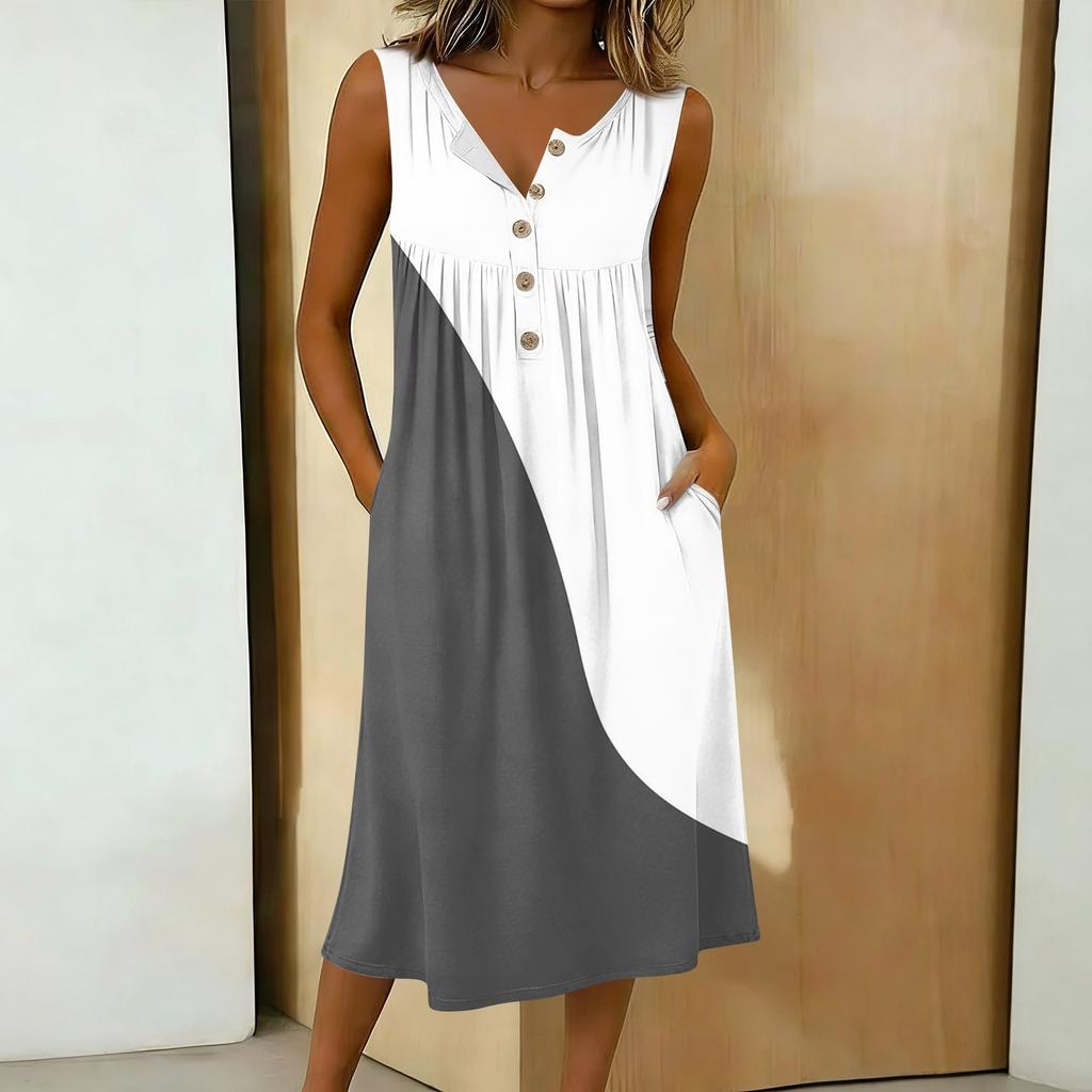 Women's Casual Sleeveless Button-down Mid-length Dress