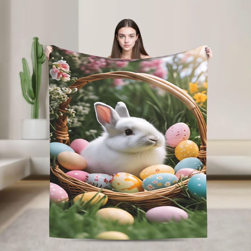 Easter Egg Bedding Throws Soft Aesthetic Blanket  For Outdoor Plane Travel Flannel Bedspread Bed Cover