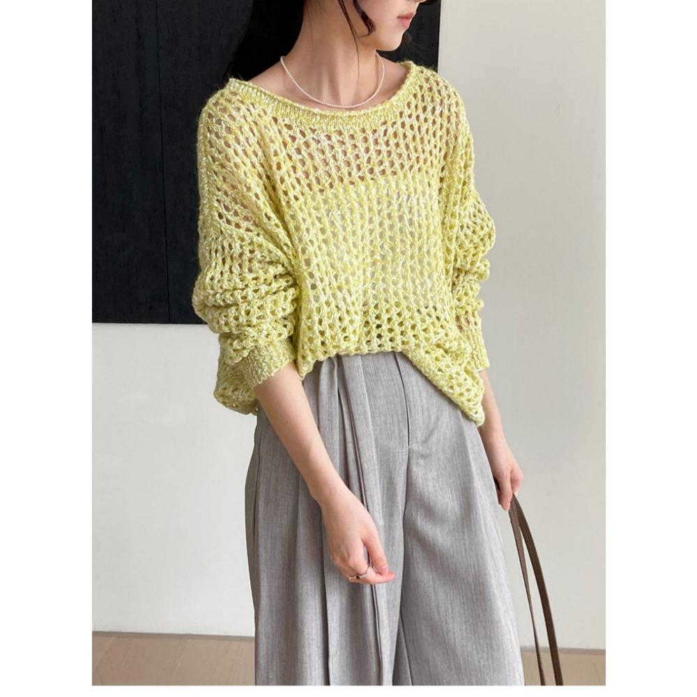 Dimanaf 2025 Sweaters Autumn Pullover Women Solid O-Neck Sweaters Knitting Loose Yellow Sweater