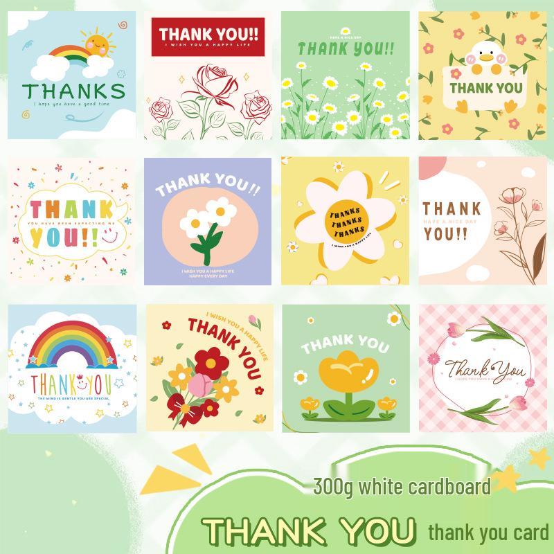 Cartoon Thank You Card Square - Handwritten Festival Greeting Card Gift Packaging Decoration