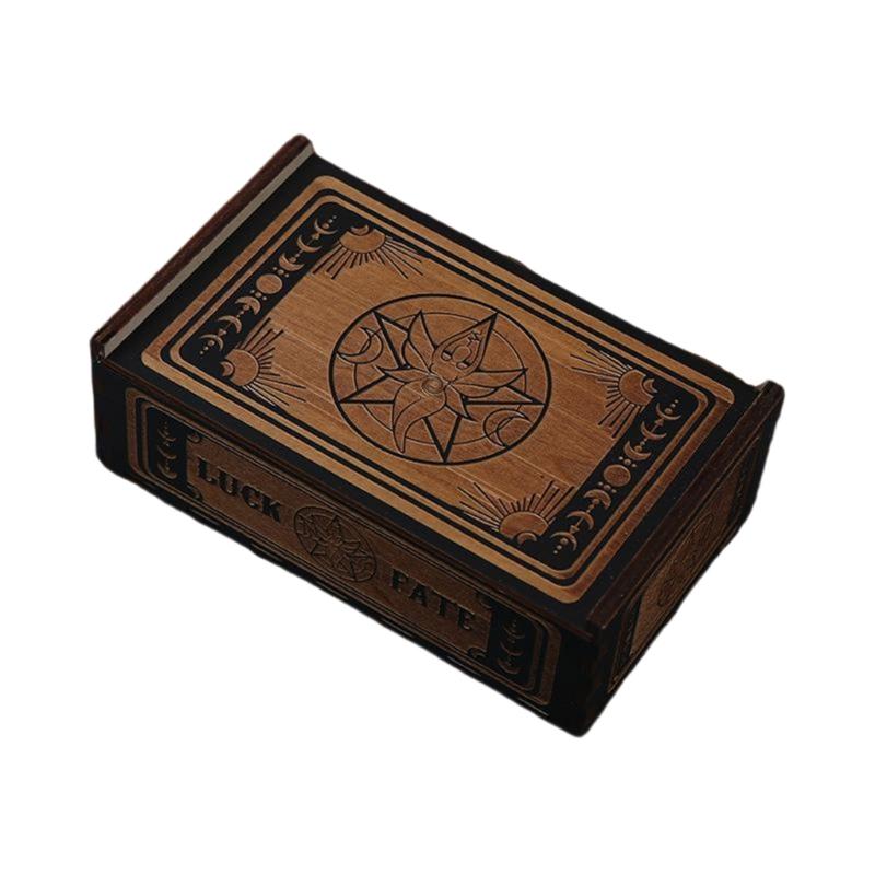 Portable Wood Tarot Cards Box Push Pull Cards Box Gift Case Divination Card Storage Container Witch Decoration Enduring