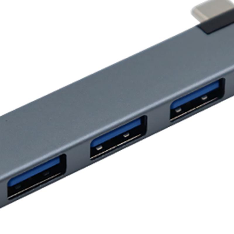 Aluminium 4-Port Mehrfach-USB-Splitter USB-C 90-Grad-Anschluss Platzsparendes Verlängerungskabel für Laptop-PC-Konsolen