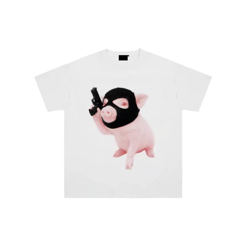 Unisex Plus Size Casual Crew Neck Short Sleeve TShirt With Fun Robber Pig Print Neutral Fashion Street Style Top Tshirt