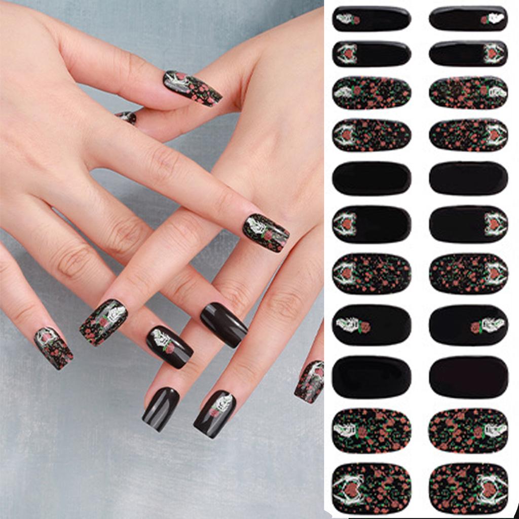 Halloween Nails Stickers Nails Polish Strips Semi Cured Gels Nails Strips Manicures Stickers Full Nails Wrap for Woman