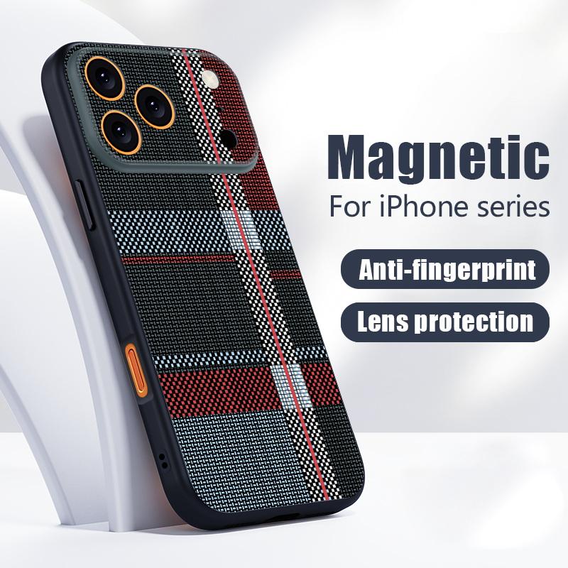 Luxury Cloth Texture Case For iPhone 17 Pro Max iPhone 16 15 14 13 Pro Max Magnetic For Magsafe Hybrid TPU+PC Matte Cover