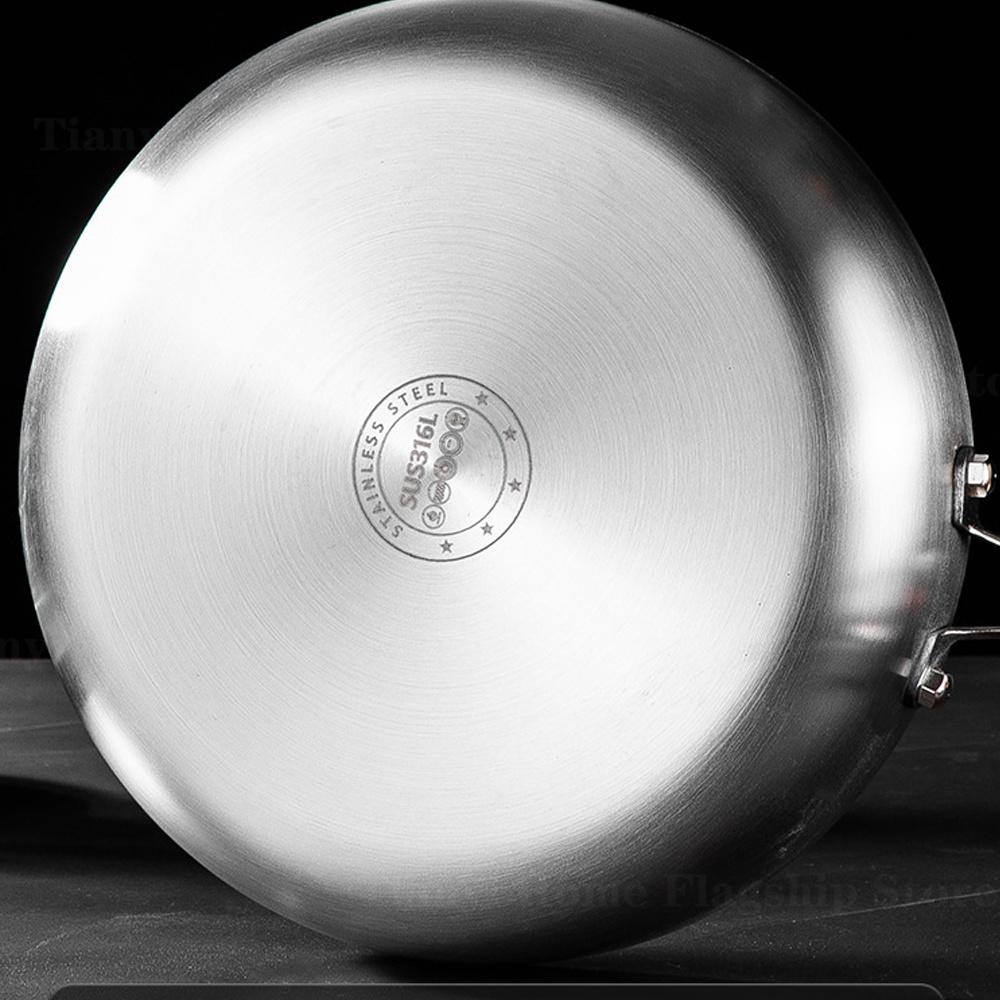 316 Stainless Steel Frying Pan Wok Non-stick Cooking Uncoated Steak Gas Stove Pot Induction General Saucepan Kitchen Cookware