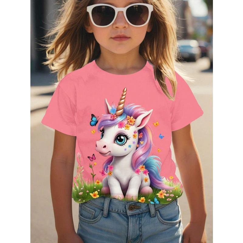 Tops Spring Autumn Printed Clothes Short Sleeve Round Neck Girls' Bottom Top T-Shirt