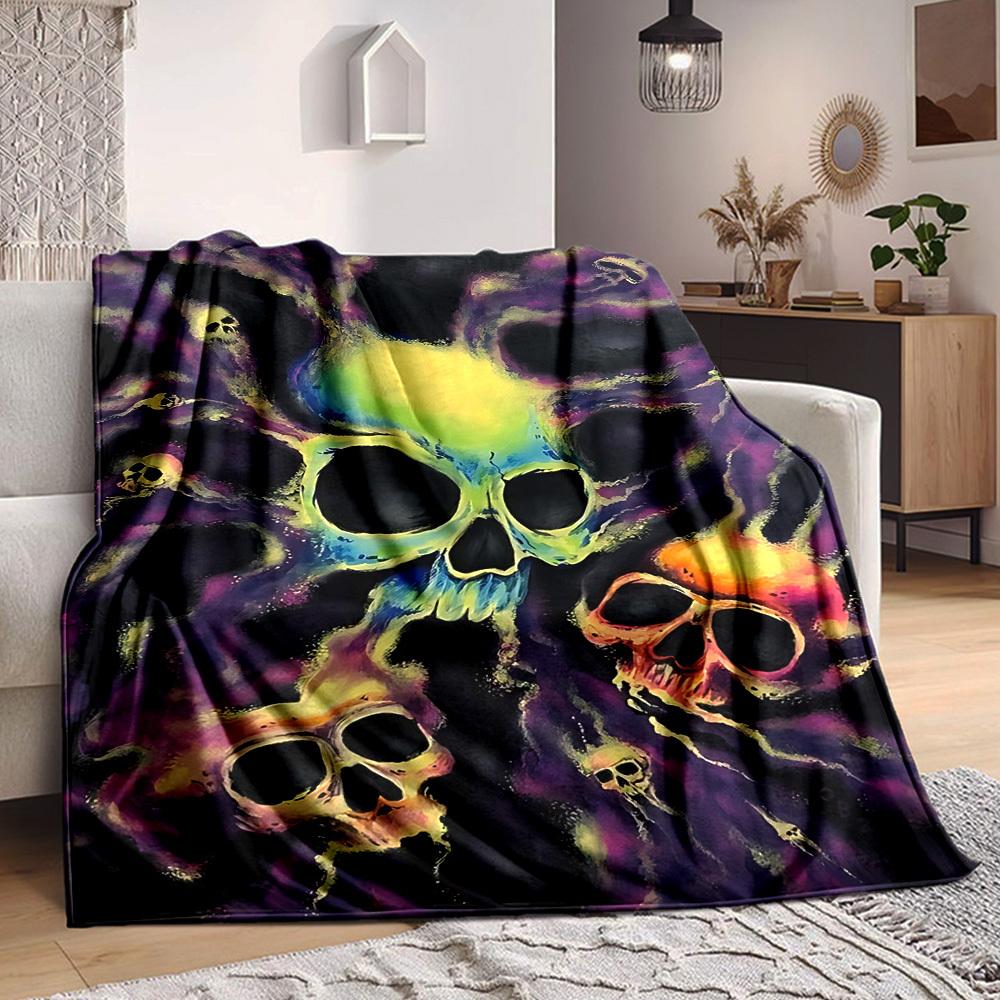 1pc Skulls Abstract Blanket, Lightweight Flannel Throw Blanket For Sofa, Bed, Travel, Camping, Living Room, Office, Couch, Chair, And Bed 80cmx120cm