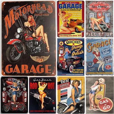 Best Garage Metal Tin Signs Pinup Girls Wall Posters Plaque Vintage Sign Decoration for Home Cafe Garage Club Bar Pub