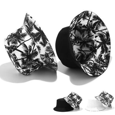 Unisex Casual Sommer schwarz und weiß Kokospalme Druck Fischer Hut Outdoor Shade Panama Hut