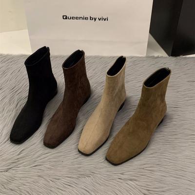 Coarse-heeled Suede Korean Small Ankle Boots Women's Shoes 2025 New Autumn and Winter Velvet Martin Boots Coffee-colored Thin Short Boots