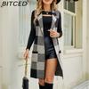 BITCED Women's Longline Blazer-Collar Sleeveless Knit Cardigan Check Jacquard Knitted Vest Outerwear Cardigan