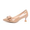 Sexy Bow Square Toe Pumps French Patent Leather Shallow Strange Style Heels Stiletto 2025 Spring New Ladies Wedding Shoes