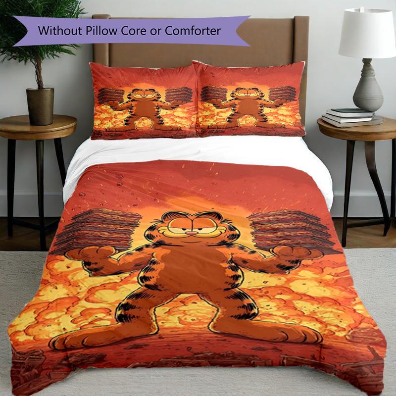 Set copripiumino 3 pezzi (1*Copripiumino + 2*Federe, Senza Nucleo), Set Biancheria da Letto con Stampa Garfield, Decorazione Camera da Letto, Stagione Unica, Regalo di Compleanno