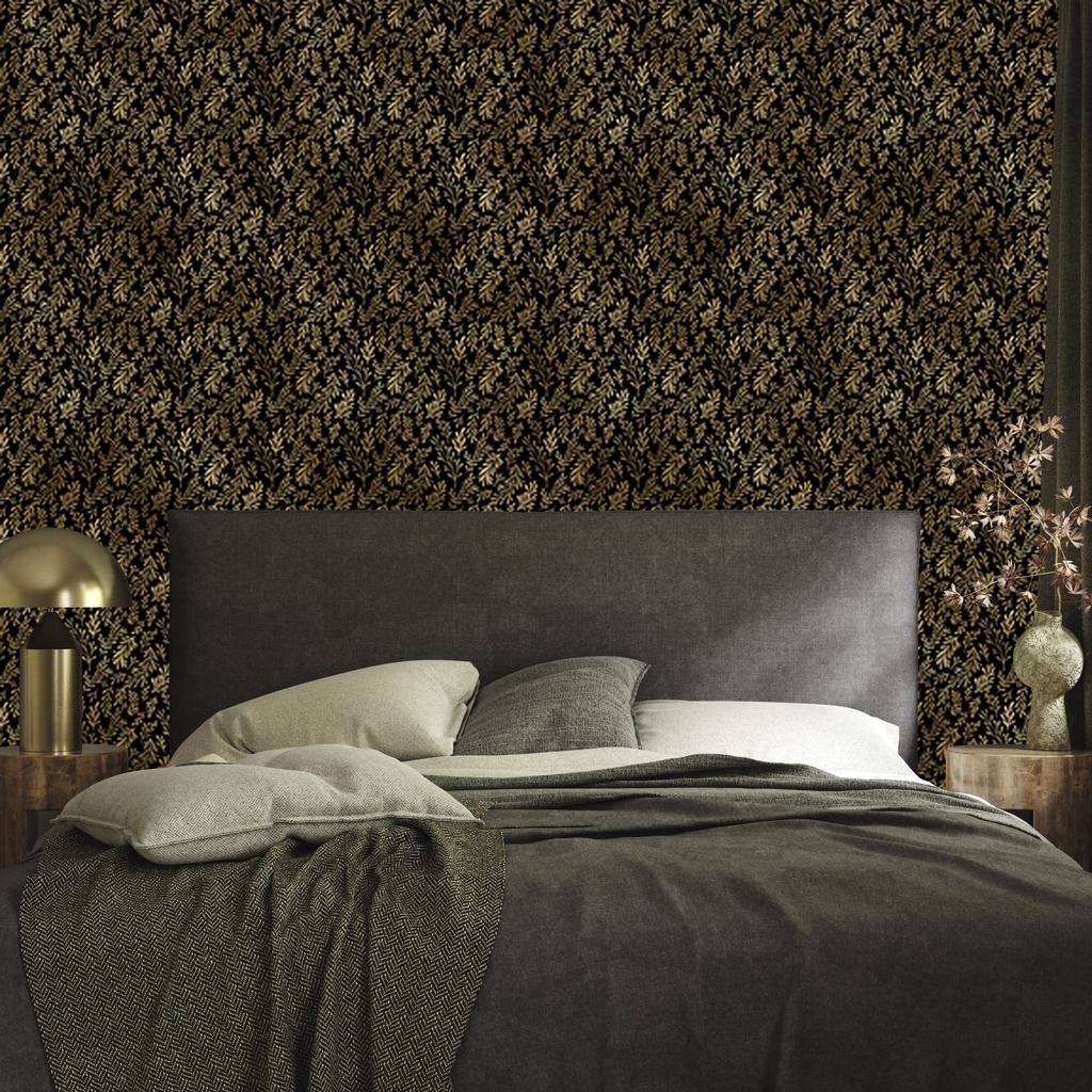 Black and Gold Tropical Ochre Pattern Wallpaper, Ochre Background 50x1000