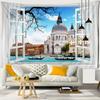 Scenery Outside the Window Tapestry Wall Hanging Sandy Beach Picnic Rug Camping Landscape Tapestries Pad Home Decor Wall Cloth