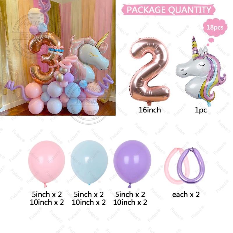 18Pcs Rainbow Unicorn Birthday Decoration Balloons Set Girl Pink Latex Balloon Birthday Supplies Baby Shower Air Globos