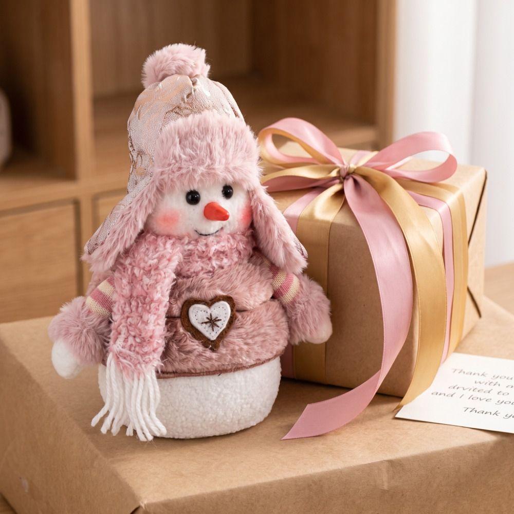 Plush Wearing Hat Snowman Ornament Soft Plush Snowman Statue Window Display
