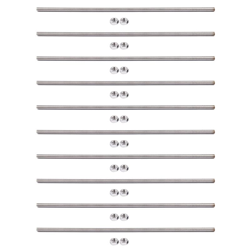 ABYN-10 Pcs 320Mm X M8 Stainless Steel Thread Bar Stock Rod Silver Tone