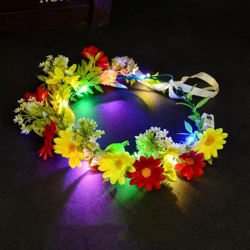 

LED Light Up Flower Crown Headband Spring Luminous Floral Wreath Headpiece for Kids Adults Wedding Party Headwear Photo Props