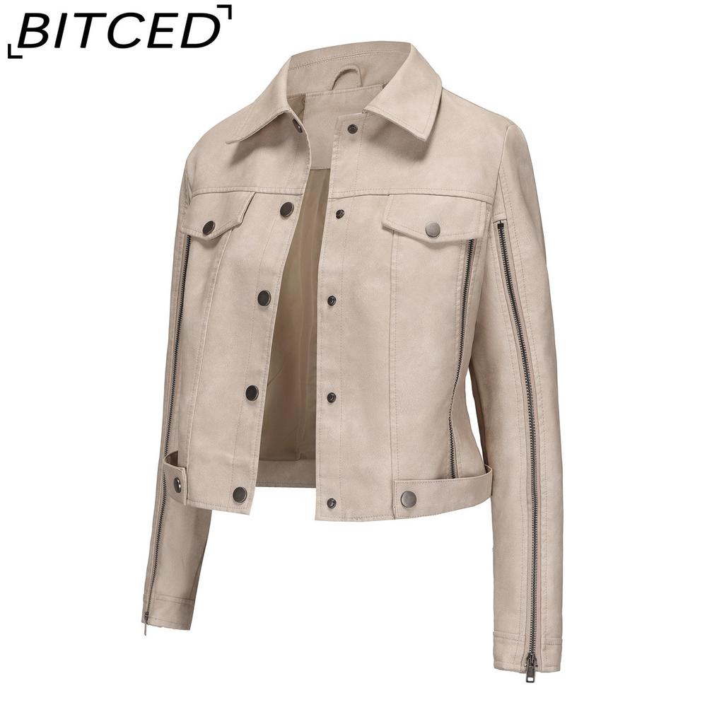 BITCED Women's Fashion Multi-Zip Decorated Biker Jacket Long-Sleeved Cardigan Style Trendy Jacket Spring/Autumn Lightweight Leather Jacket
