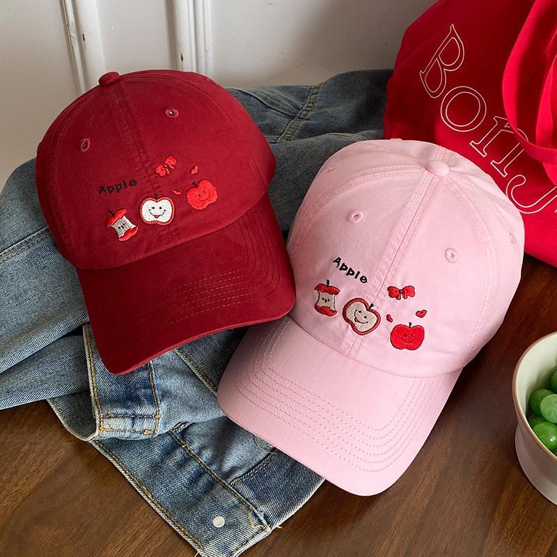 Cute Baseball Red Hat With Apple Embroidery Ideal For Spring Outfits For Women