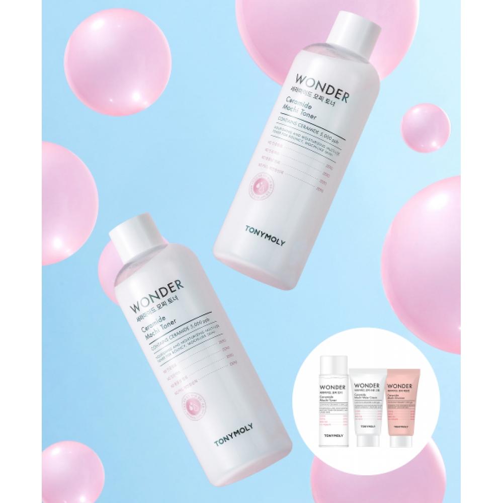 Tonymoly [2 Pack] Wonder Ceramide Mochi Toner  + Mochi Toner 50ml +emulsion 30ml +moisture Cream 30ml Free FREE
