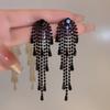 European and American retro face thin black zircon fringed earrings temperament long exaggerated stud earrings cold wind earrings