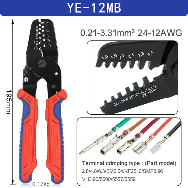 

YE-12MB/20MB Crimping Tool - Universal Terminal Plier for Molex/JST/DuPont SH1.0/XH2.54/VH3.96 (High-Strength, Precision-Cut)