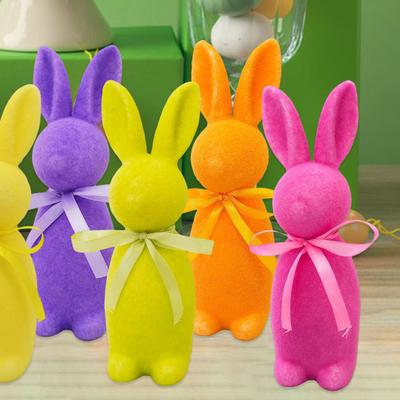 Easter Bunny Statue Freestanding Foam Rabbit Ornament Faux Moss Rabbit Flocked Bunny Figurine Centerpiece for Desk Mantel Dining Table