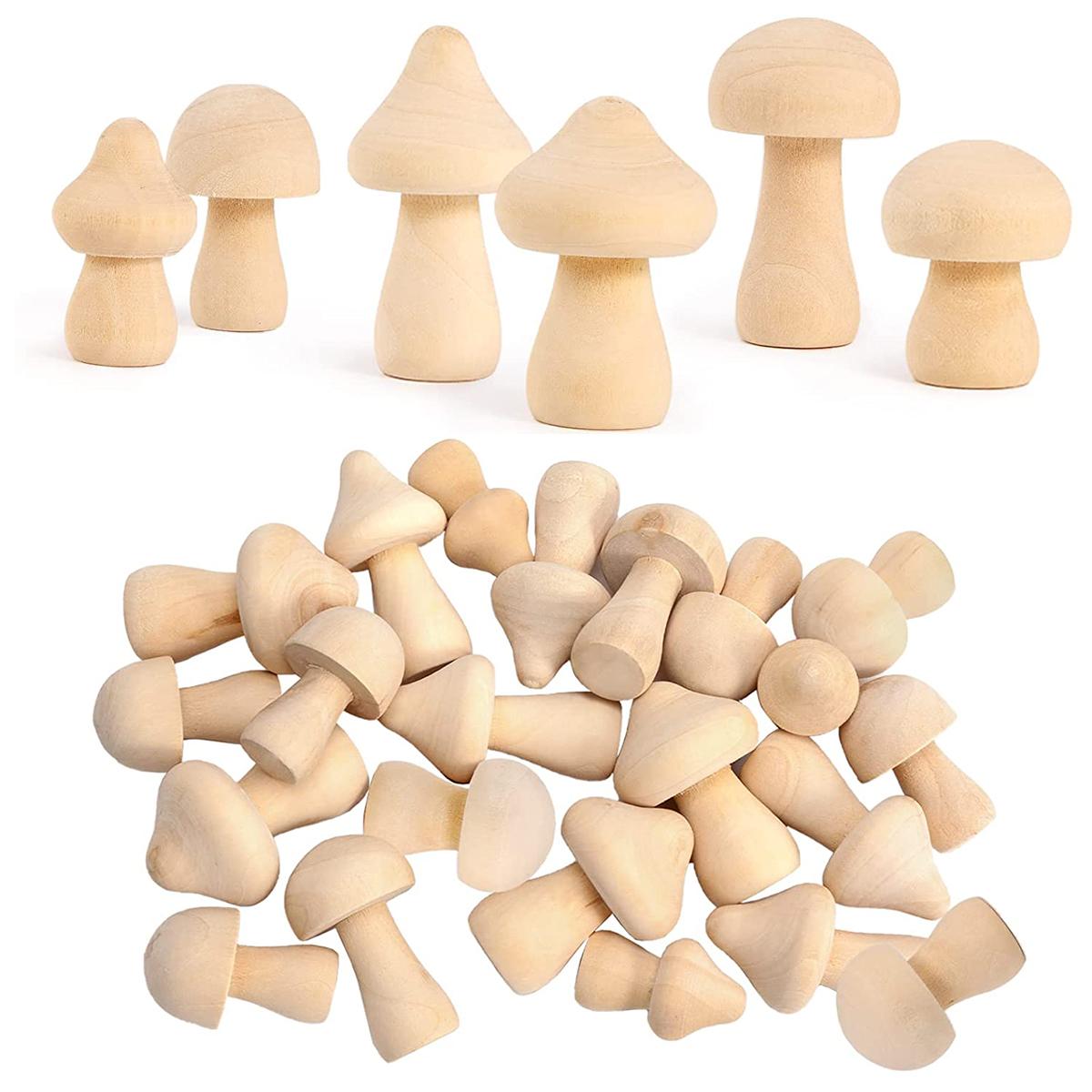 

30pcs Unfinished Wooden Mushroom Natural Wood Mushroom DIY Crafts Painting Graffiti Peg Dolls Ornament Handmade Kids Toy Decor