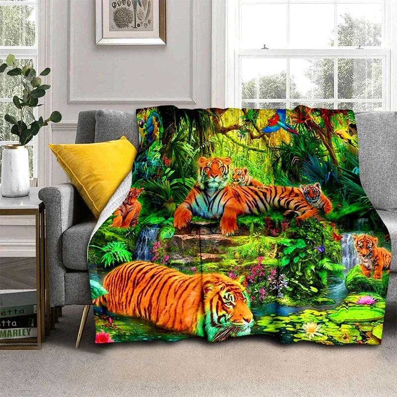 Tigerpläd Djur Supermjuk Varm Fluffig Fleece Lätt Flanellpläd Mysig Pälsklädd Plysch Sängkläder Pläd Gåva