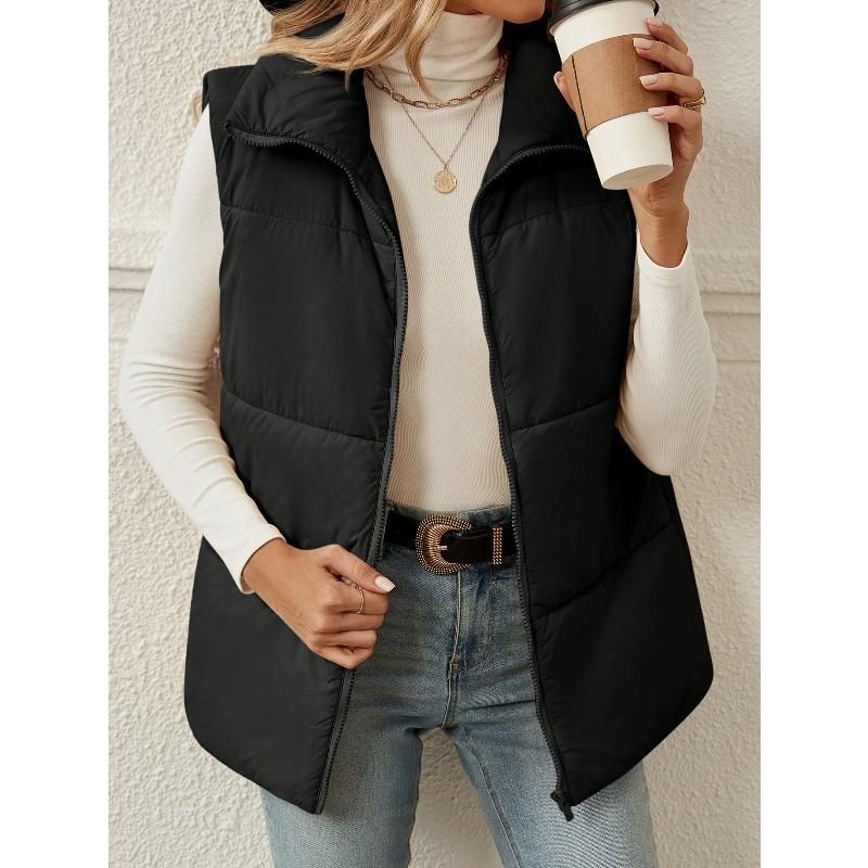Cotton Vest Women's Autumn and Winter Drawstring Stand-up Collar Sleeveless Cotton Vest Jacket