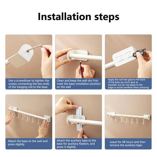 Utensil Rack Wall Mounted Punch Free Movable Hooks Load-bearing Kitchen Utensil Hanger Holder Rack for Home