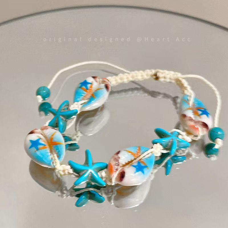 Seaside vacation~ blue shell starfish bracelet women's island beaded accessories bracelet new stacked jewelry