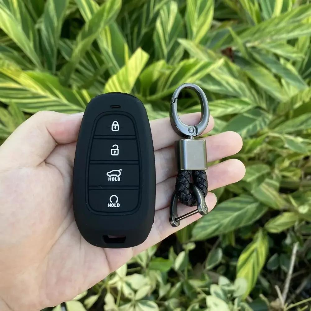 4 Buttons Silicone Car Fob Key Case Cover Skin Protector Shell Rubber Bag Holder for Hyundai Nexo Sonata Keychain Accessories