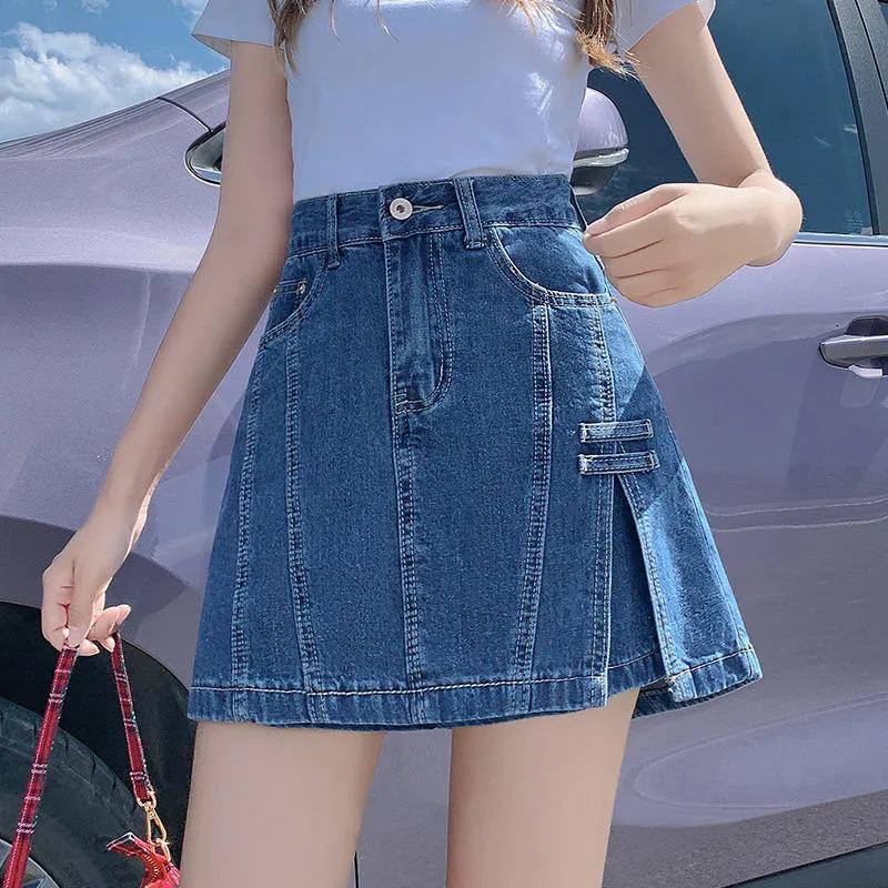 Schlankmachender A-Linien-Minirock aus Denim mit hoher Taille und Schlitz - Damenmode Frühjahr/Sommer 2025