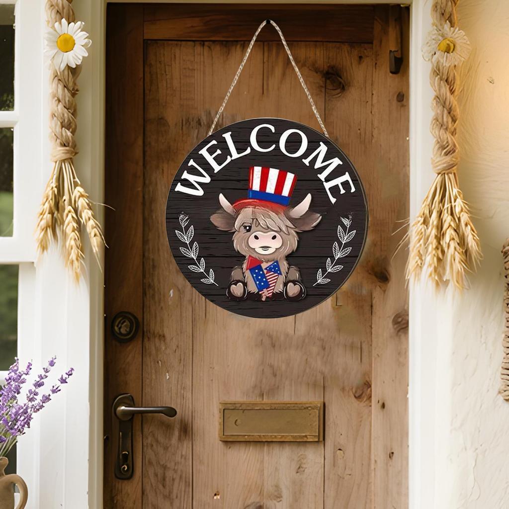 Porch Welcome Sign Magnetic Wooden Highland Cow Sign Door Decor Holiday Decor For Office Store Housewarming Party Birthday